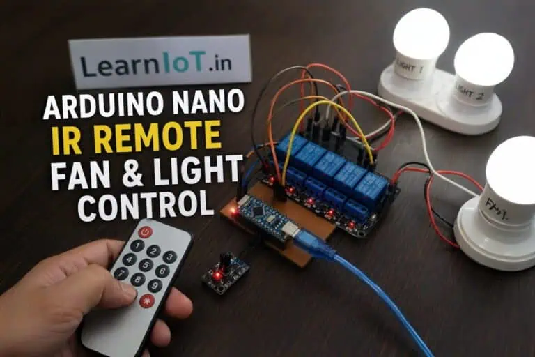 Arduino Nano IR remote control project controlling fan and lights using relay module