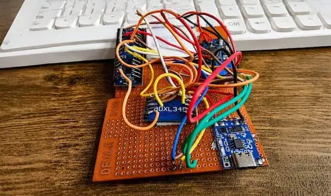 HW-014 ADXL345 3-axis accelerometer module connected in a digital level project